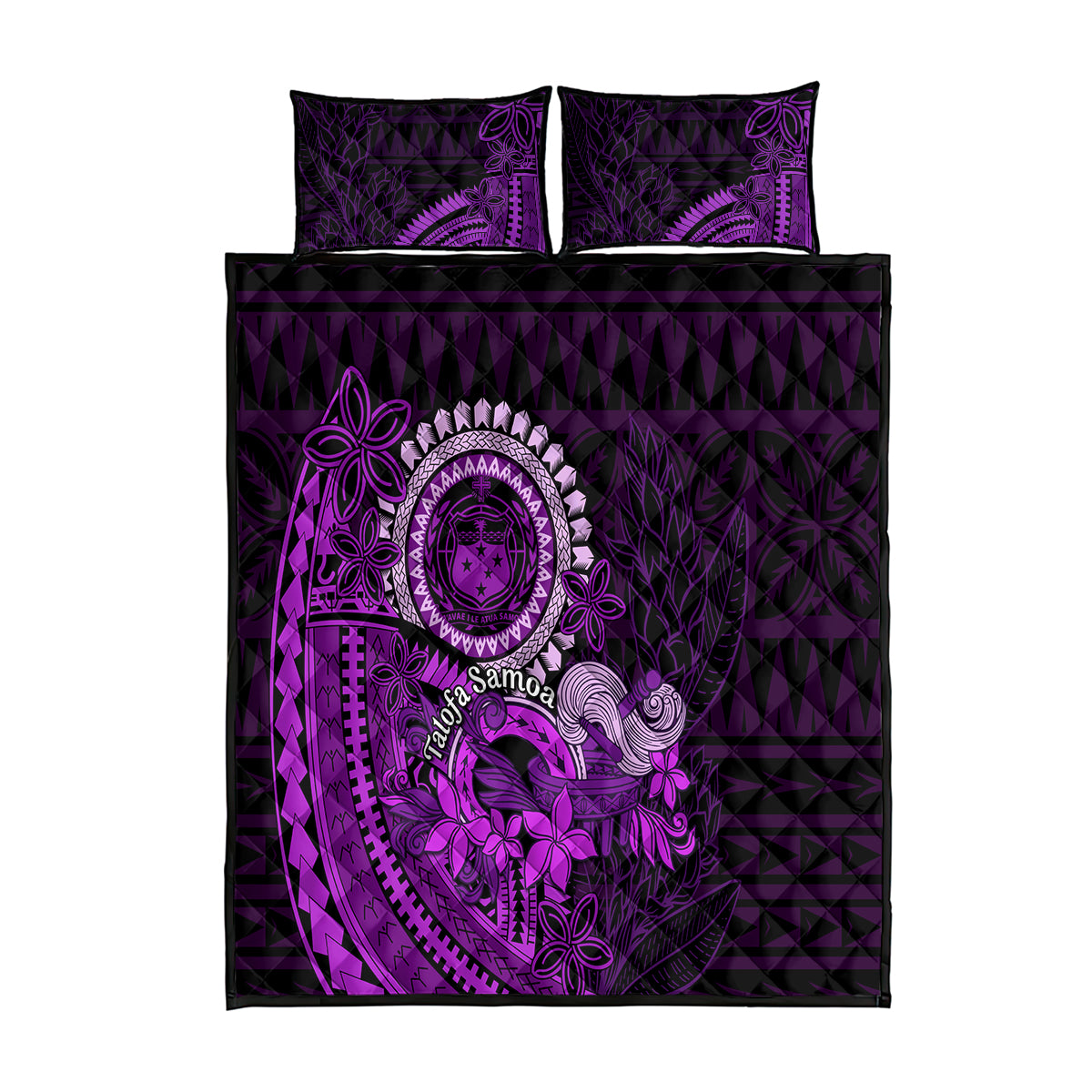 Purple Talofa Samoa Quilt Bed Set Samoan Kava Bowl Siapo Pattern LT14 Purple - Polynesian Pride