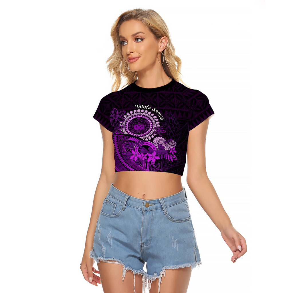 Purple Talofa Samoa Raglan Cropped T Shirt Samoan Kava Bowl Siapo Pattern LT14 Female Purple - Polynesian Pride