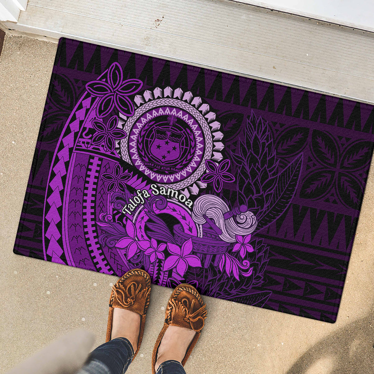 Purple Talofa Samoa Rubber Doormat Samoan Kava Bowl Siapo Pattern LT14 - Polynesian Pride