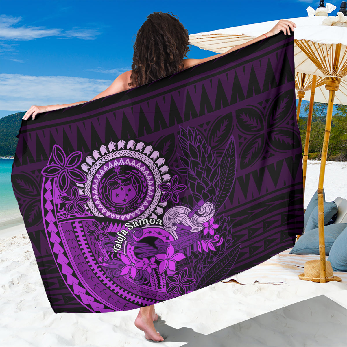 Purple Talofa Samoa Sarong Samoan Kava Bowl Siapo Pattern LT14 One Size 44 x 66 inches Purple - Polynesian Pride