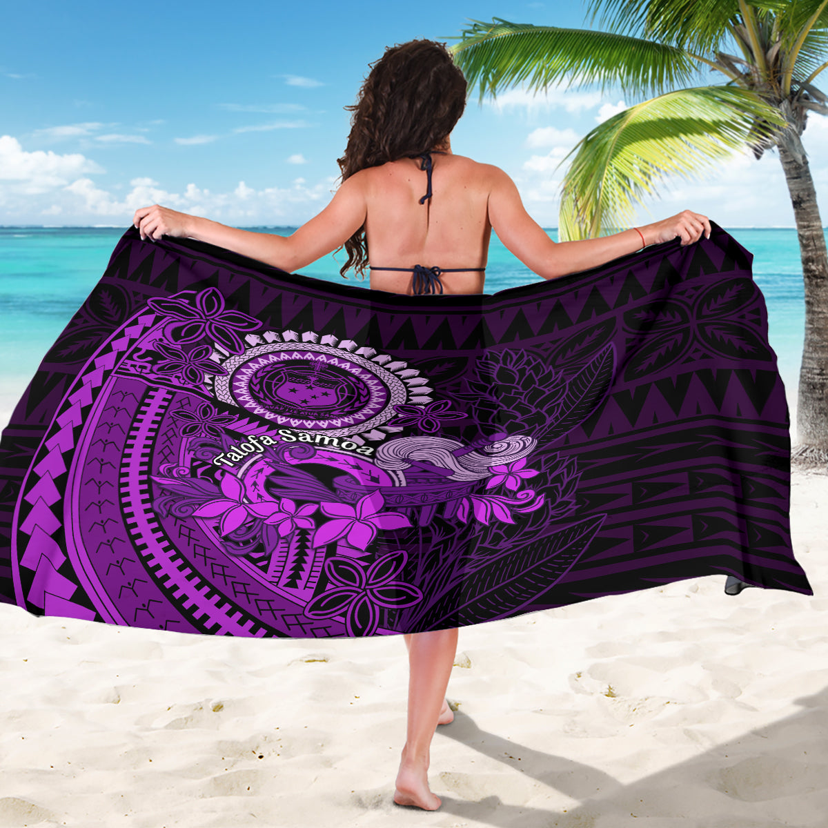 Purple Talofa Samoa Sarong Samoan Kava Bowl Siapo Pattern LT14 - Polynesian Pride