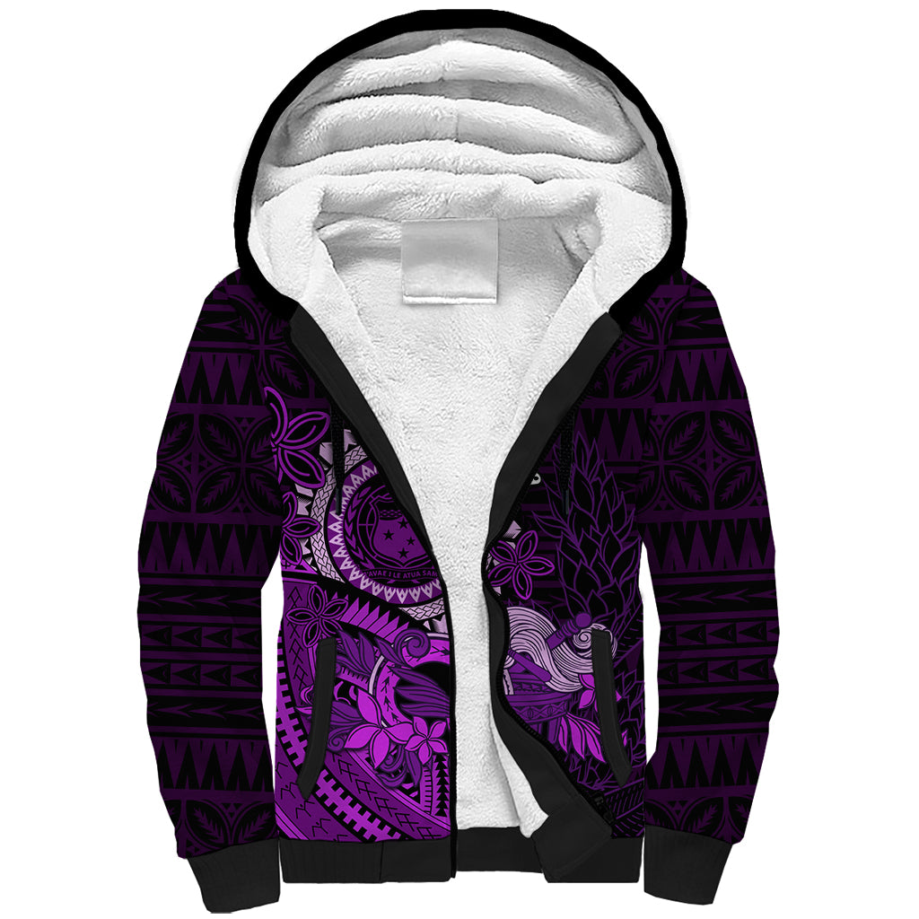 Purple Talofa Samoa Sherpa Hoodie Samoan Kava Bowl Siapo Pattern LT14 Unisex Purple - Polynesian Pride