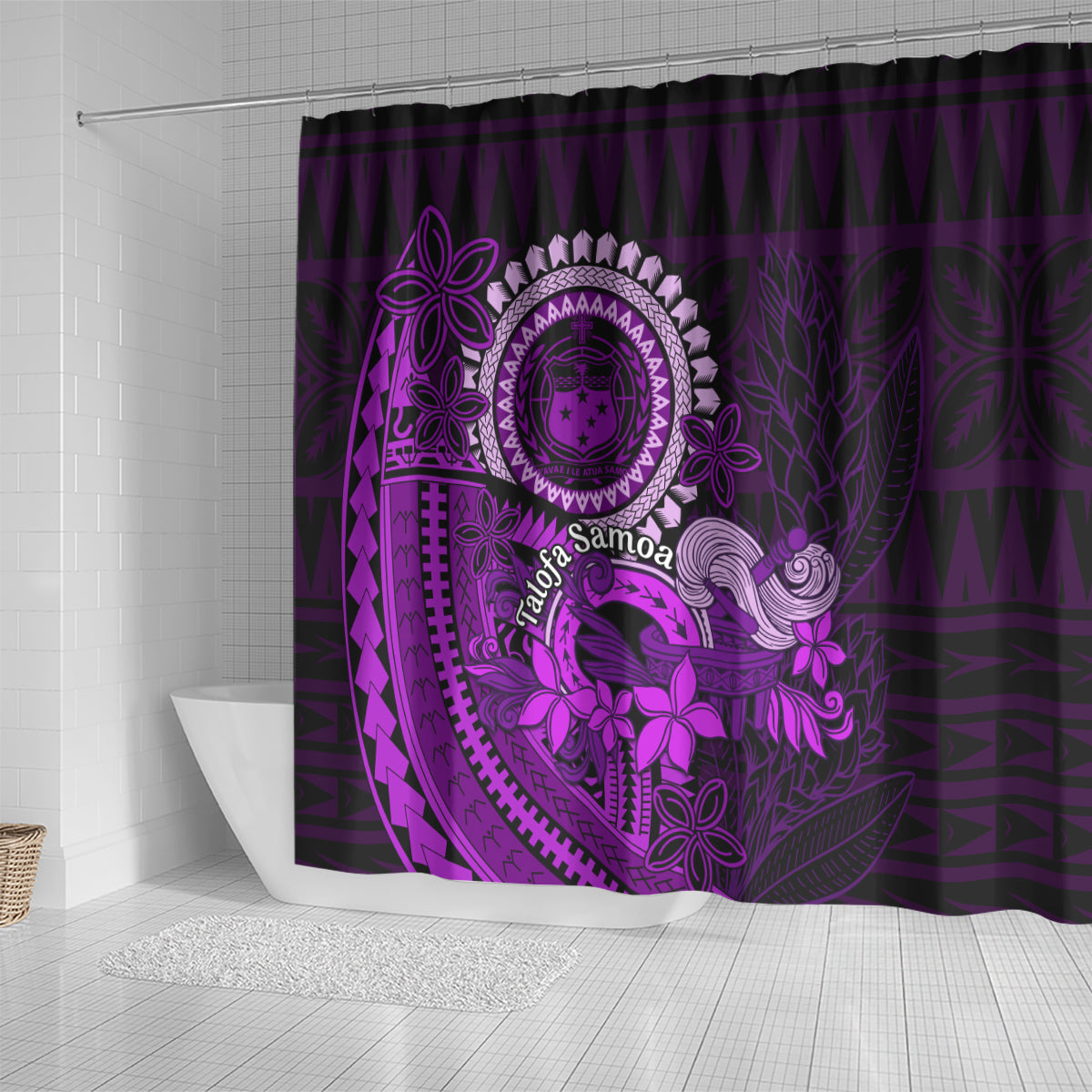 Purple Talofa Samoa Shower Curtain Samoan Kava Bowl Siapo Pattern LT14 - Polynesian Pride
