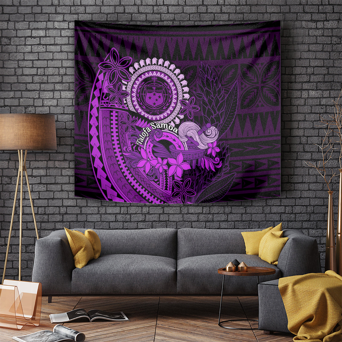 Purple Talofa Samoa Tapestry Samoan Kava Bowl Siapo Pattern LT14 Purple - Polynesian Pride