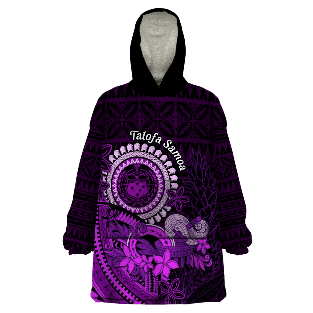 Purple Talofa Samoa Wearable Blanket Hoodie Samoan Kava Bowl Siapo Pattern LT14 One Size Purple - Polynesian Pride