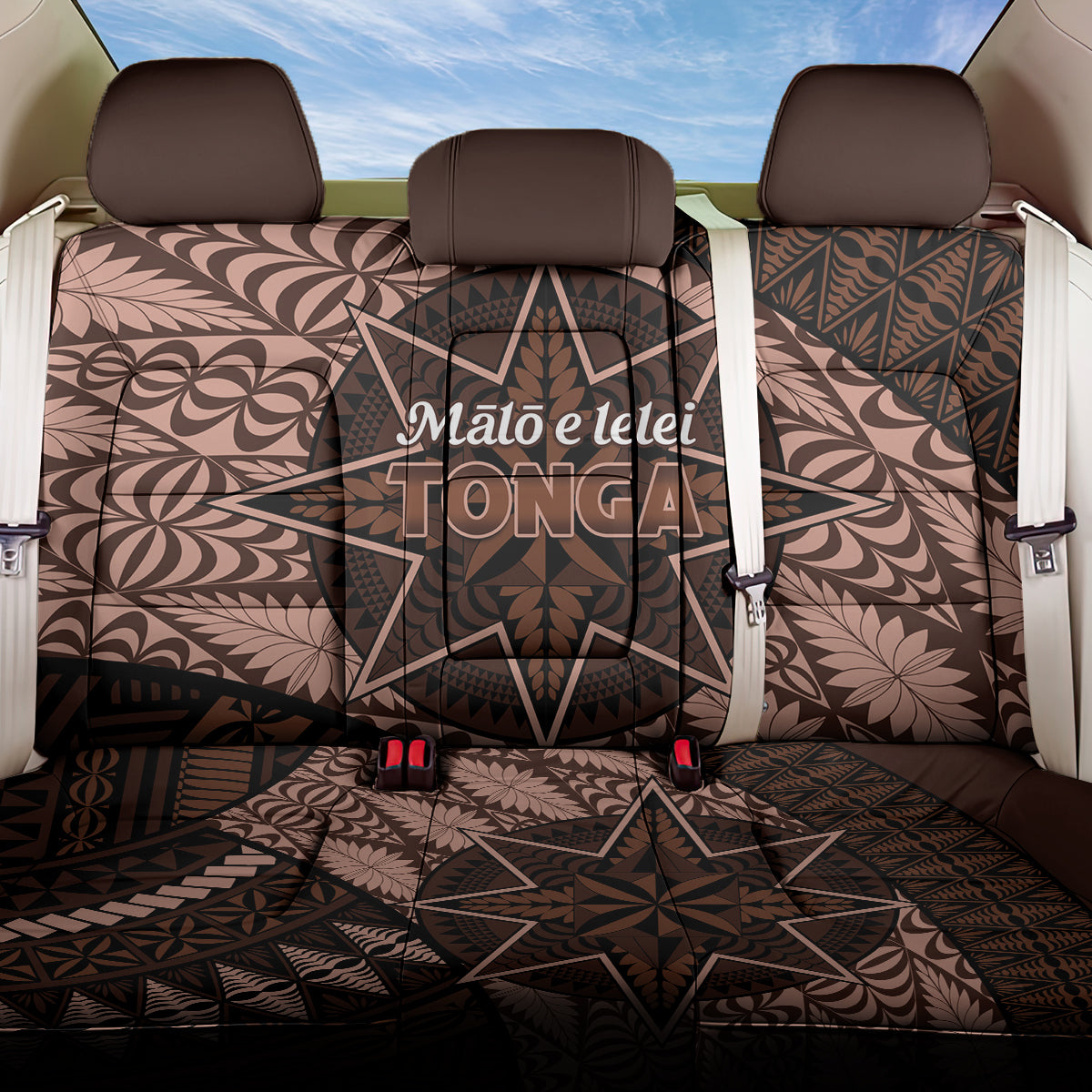 Malo e lelei Tonga Back Car Seat Cover Tongan Ngatu Pattern Vintage Vibes LT14 One Size Brown - Polynesian Pride