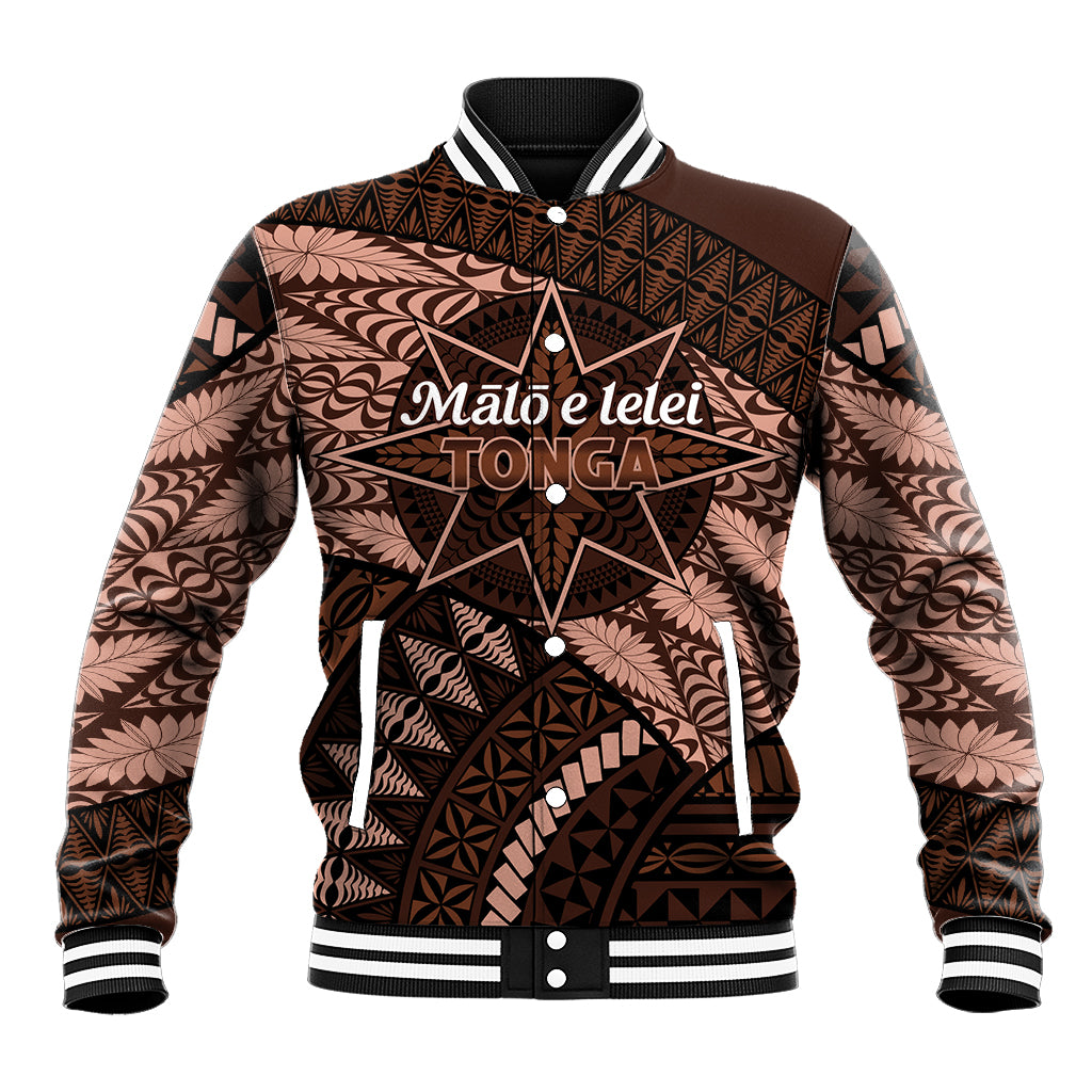 Malo e lelei Tonga Baseball Jacket Tongan Ngatu Pattern Vintage Vibes LT14 Unisex Brown - Polynesian Pride