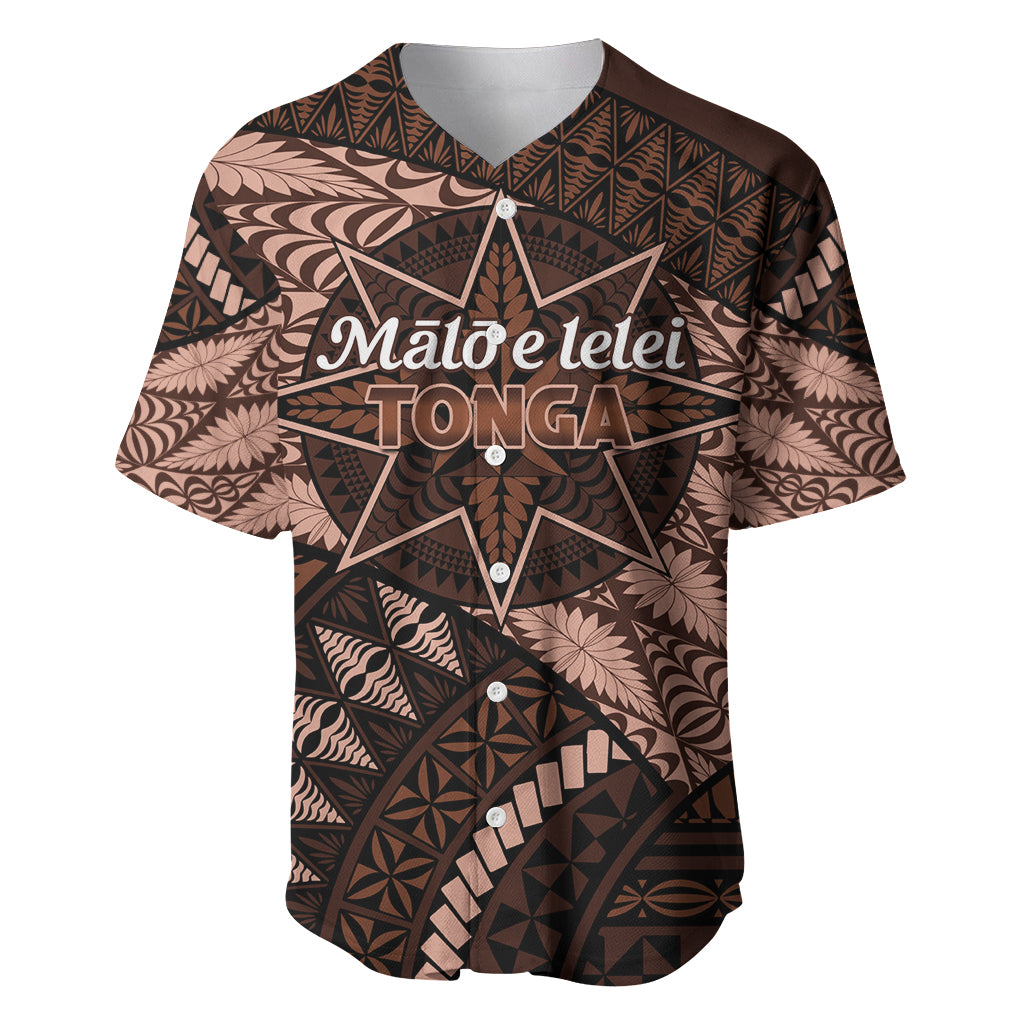 Malo e lelei Tonga Baseball Jersey Tongan Ngatu Pattern Vintage Vibes LT14 Brown - Polynesian Pride