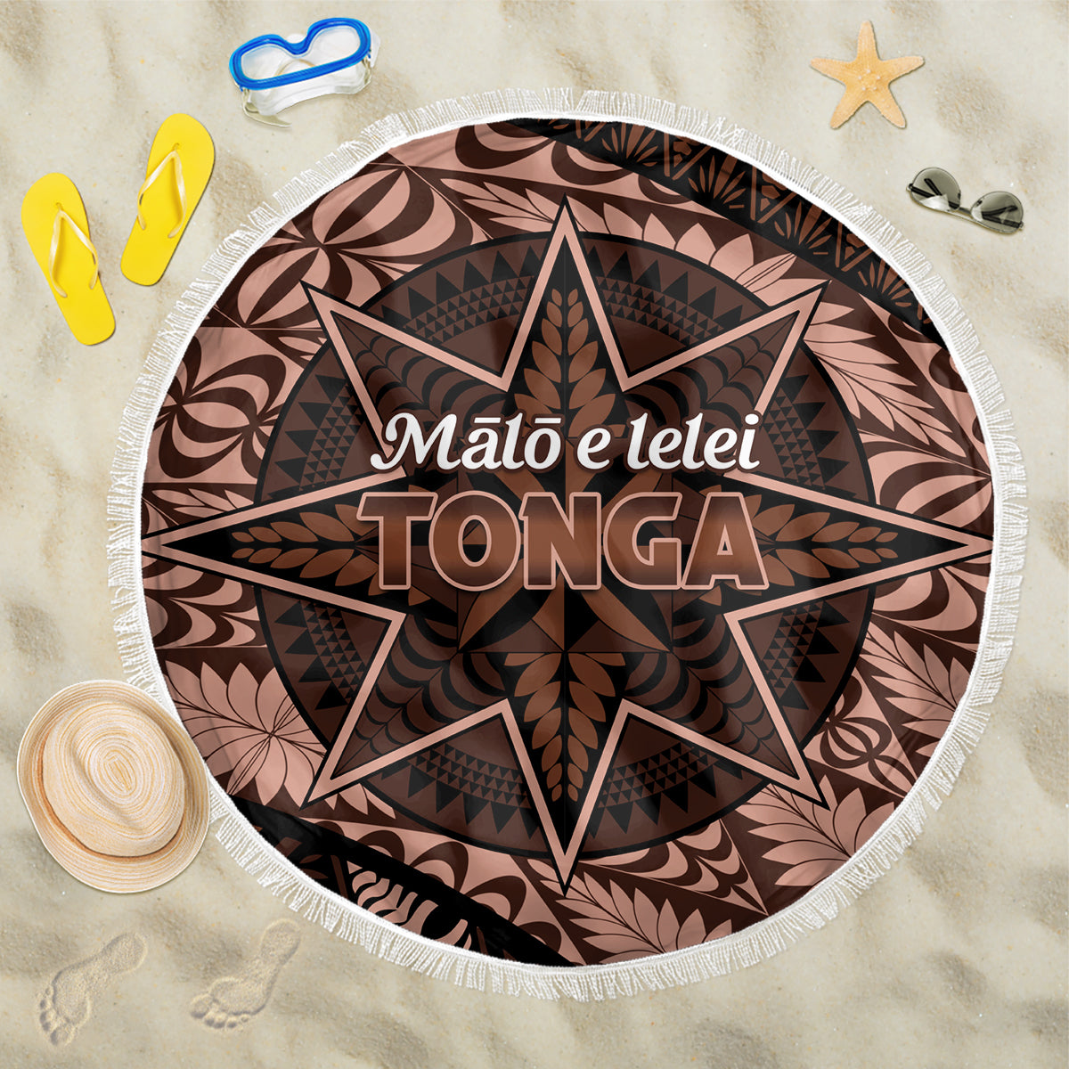 Malo e lelei Tonga Beach Blanket Tongan Ngatu Pattern Vintage Vibes LT14 One Size 150cm Brown - Polynesian Pride