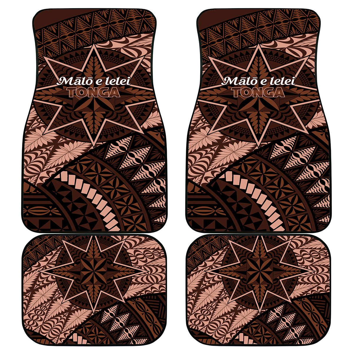 Malo e lelei Tonga Car Mats Tongan Ngatu Pattern Vintage Vibes LT14 Brown - Polynesian Pride