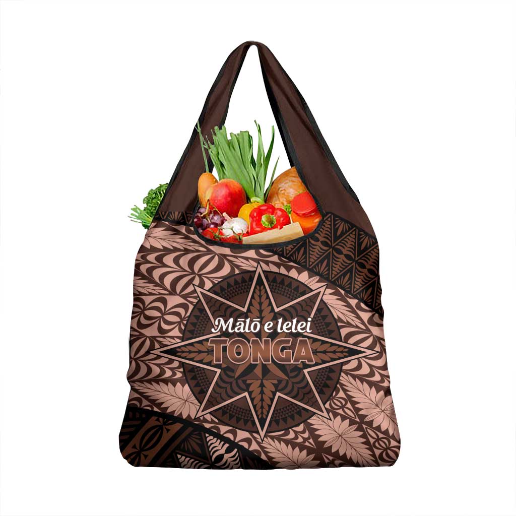 Malo e lelei Tonga Grocery Bag Tongan Ngatu Pattern Vintage Vibes LT14 1-pack One Size Brown - Polynesian Pride