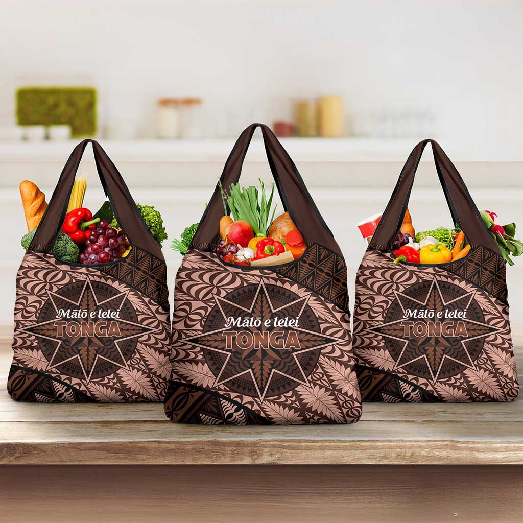 Malo e lelei Tonga Grocery Bag Tongan Ngatu Pattern Vintage Vibes LT14 3-pack One Size Brown - Polynesian Pride