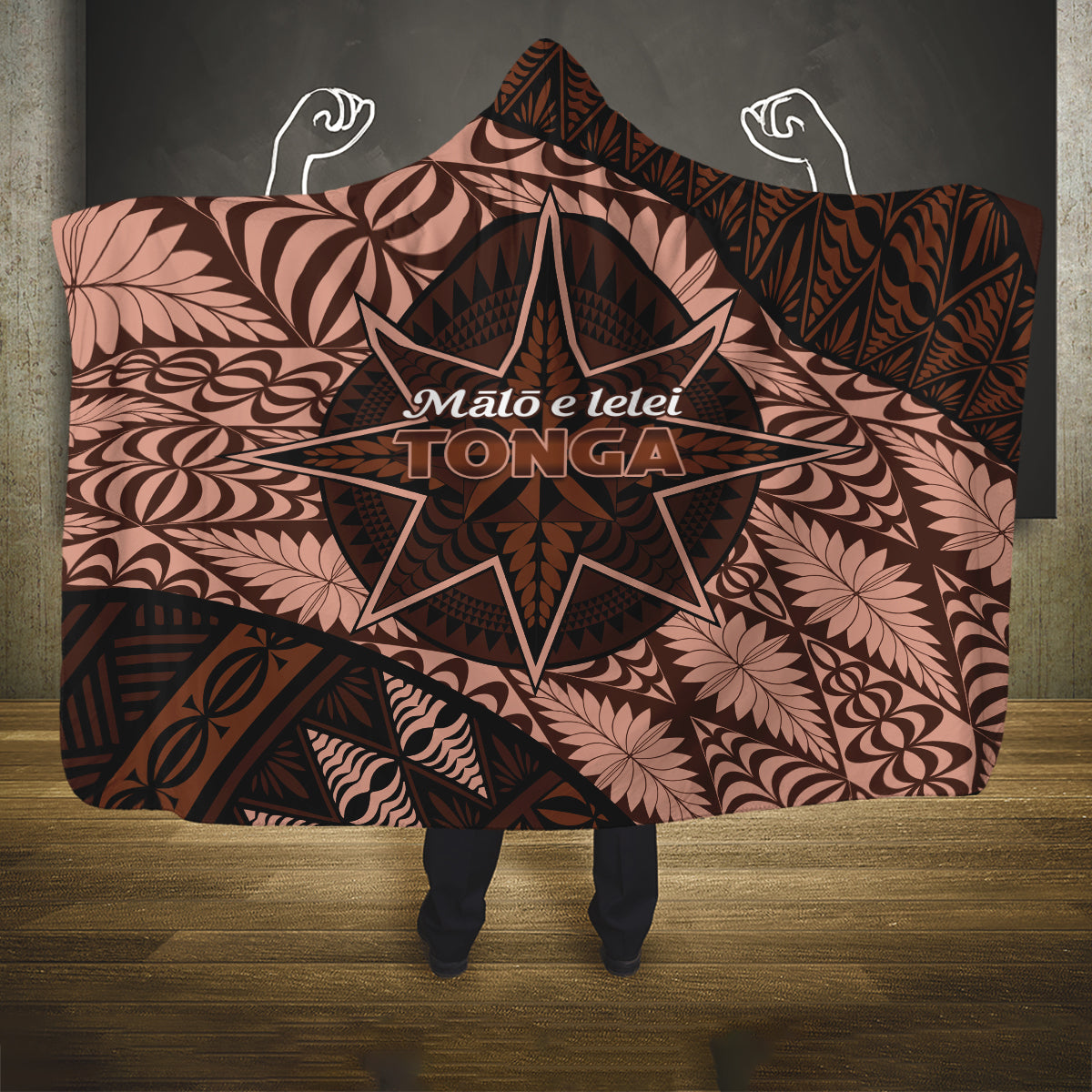 Malo e lelei Tonga Hooded Blanket Tongan Ngatu Pattern Vintage Vibes LT14 One Size Brown - Polynesian Pride