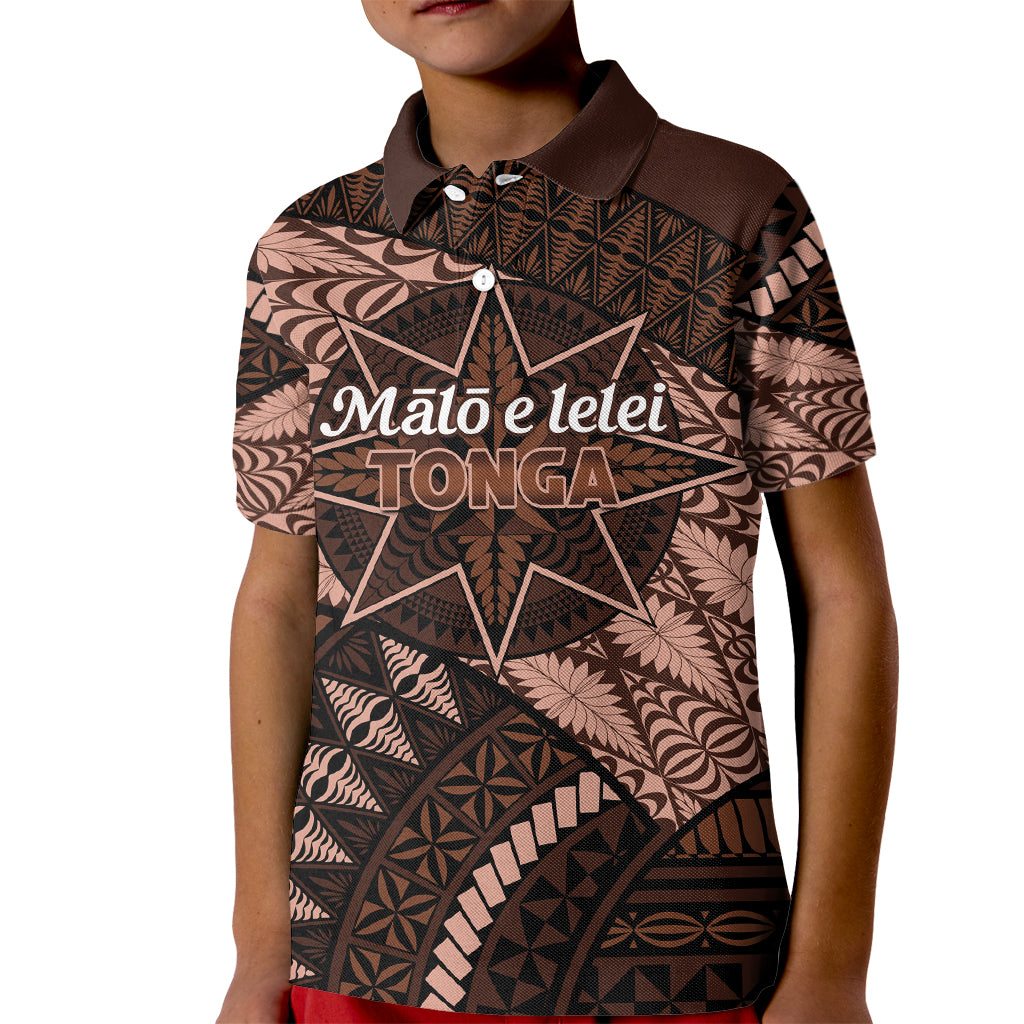 Malo e lelei Tonga Kid Polo Shirt Tongan Ngatu Pattern Vintage Vibes LT14 Kid Brown - Polynesian Pride