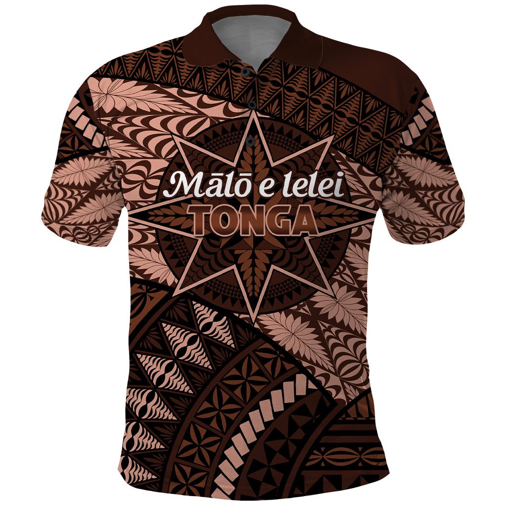 Malo e lelei Tonga Polo Shirt Tongan Ngatu Pattern Vintage Vibes LT14 Brown - Polynesian Pride