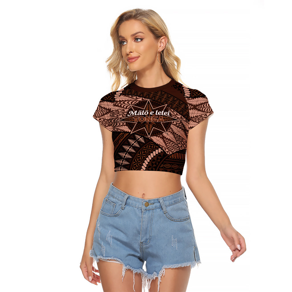 Malo e lelei Tonga Raglan Cropped T Shirt Tongan Ngatu Pattern Vintage Vibes LT14 Female Brown - Polynesian Pride