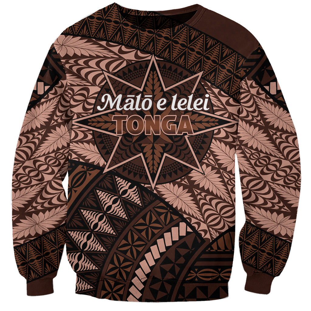 Malo e lelei Tonga Sweatshirt Tongan Ngatu Pattern Vintage Vibes LT14 Unisex Brown - Polynesian Pride