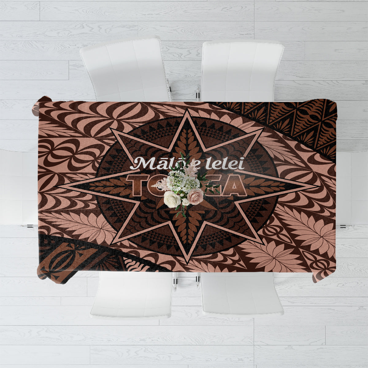 Malo e lelei Tonga Tablecloth Tongan Ngatu Pattern Vintage Vibes LT14 Brown - Polynesian Pride