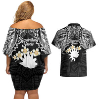 Ekamowir Omo Nauru Couples Matching Off Shoulder Short Dress and Hawaiian Shirt Naoero Twelve-pointed Star Polynesian Tattoo