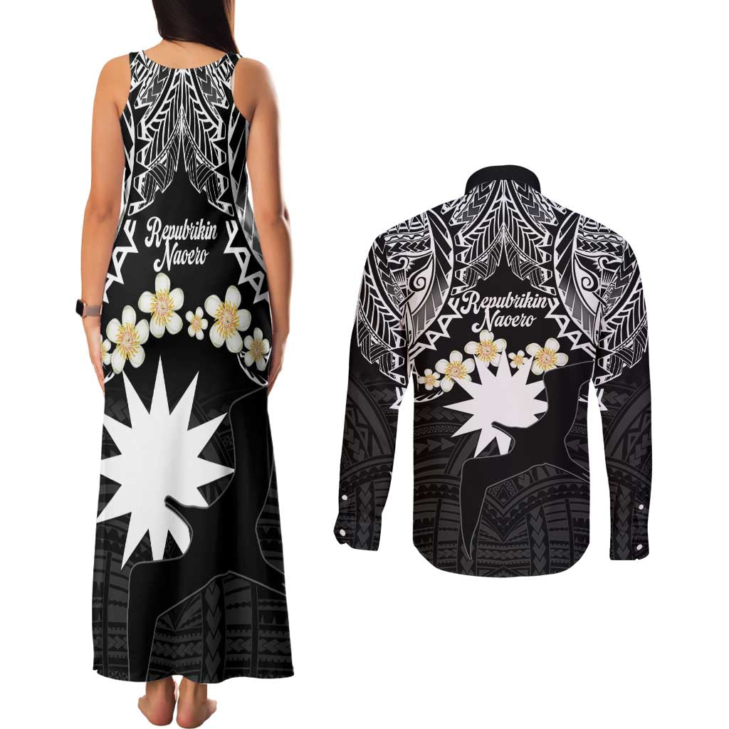 Ekamowir Omo Nauru Couples Matching Tank Maxi Dress and Long Sleeve Button Shirt Naoero Twelve-pointed Star Polynesian Tattoo
