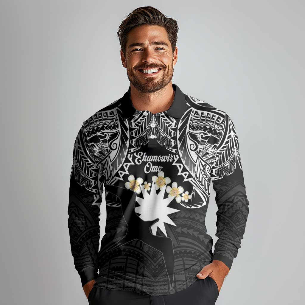Ekamowir Omo Nauru Long Sleeve Polo Shirt Naoero Twelve-pointed Star Polynesian Tattoo