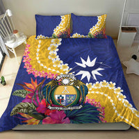 Nauru Independence Day Bedding Set Coat Of Arms With Tropical Flowers