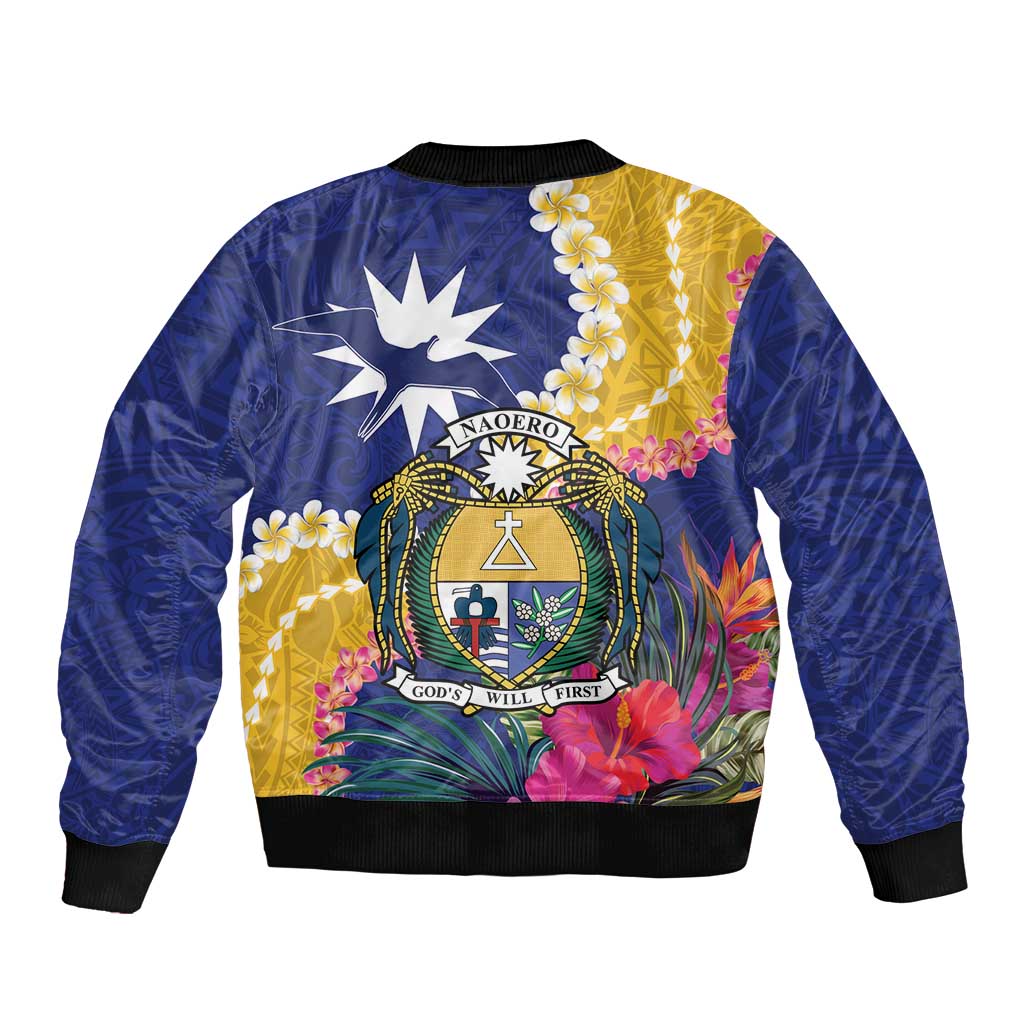 Nauru Independence Day Bomber Jacket Coat Of Arms With Tropical Flowers LT14 - Polynesian Pride