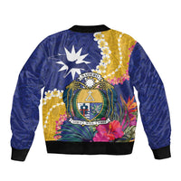 Nauru Independence Day Bomber Jacket Coat Of Arms With Tropical Flowers LT14 - Polynesian Pride