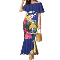 Nauru Independence Day Family Matching Mermaid Dress and Hawaiian Shirt Coat Of Arms With Tropical Flowers