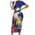 Nauru Independence Day Family Matching Short Sleeve Bodycon Dress and Hawaiian Shirt Coat Of Arms With Tropical Flowers