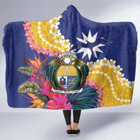 Nauru Independence Day Hooded Blanket Coat Of Arms With Tropical Flowers LT14 One Size Blue - Polynesian Pride