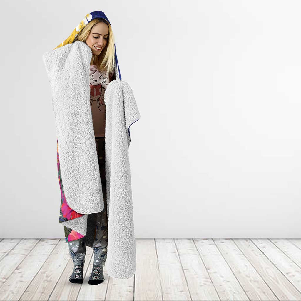 Nauru Independence Day Hooded Blanket Coat Of Arms With Tropical Flowers LT14 - Polynesian Pride