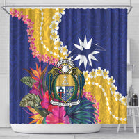 Nauru Independence Day Shower Curtain Coat Of Arms With Tropical Flowers