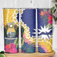 Nauru Independence Day Skinny Tumbler Coat Of Arms With Tropical Flowers