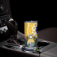 Nauru Independence Day Skinny Tumbler Coat Of Arms With Tropical Flowers