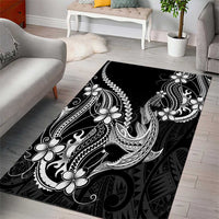 Black Aloha Hawaii Area Rug Polynesian Shark Tattoo With Plumeria - Polynesian Pride