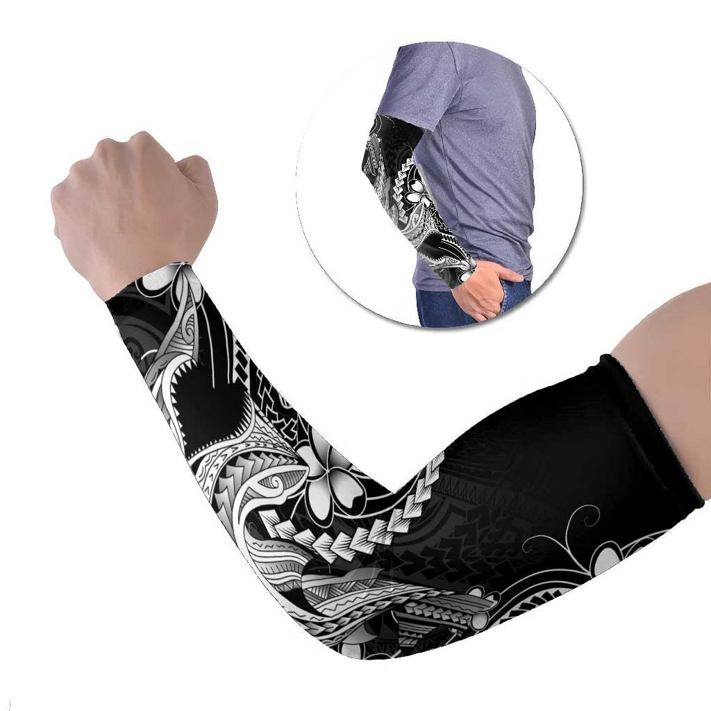 Black Aloha Hawaii Arm Sleeves Polynesian Shark Tattoo With Plumeria LT14 Set of 2 Black - Polynesian Pride