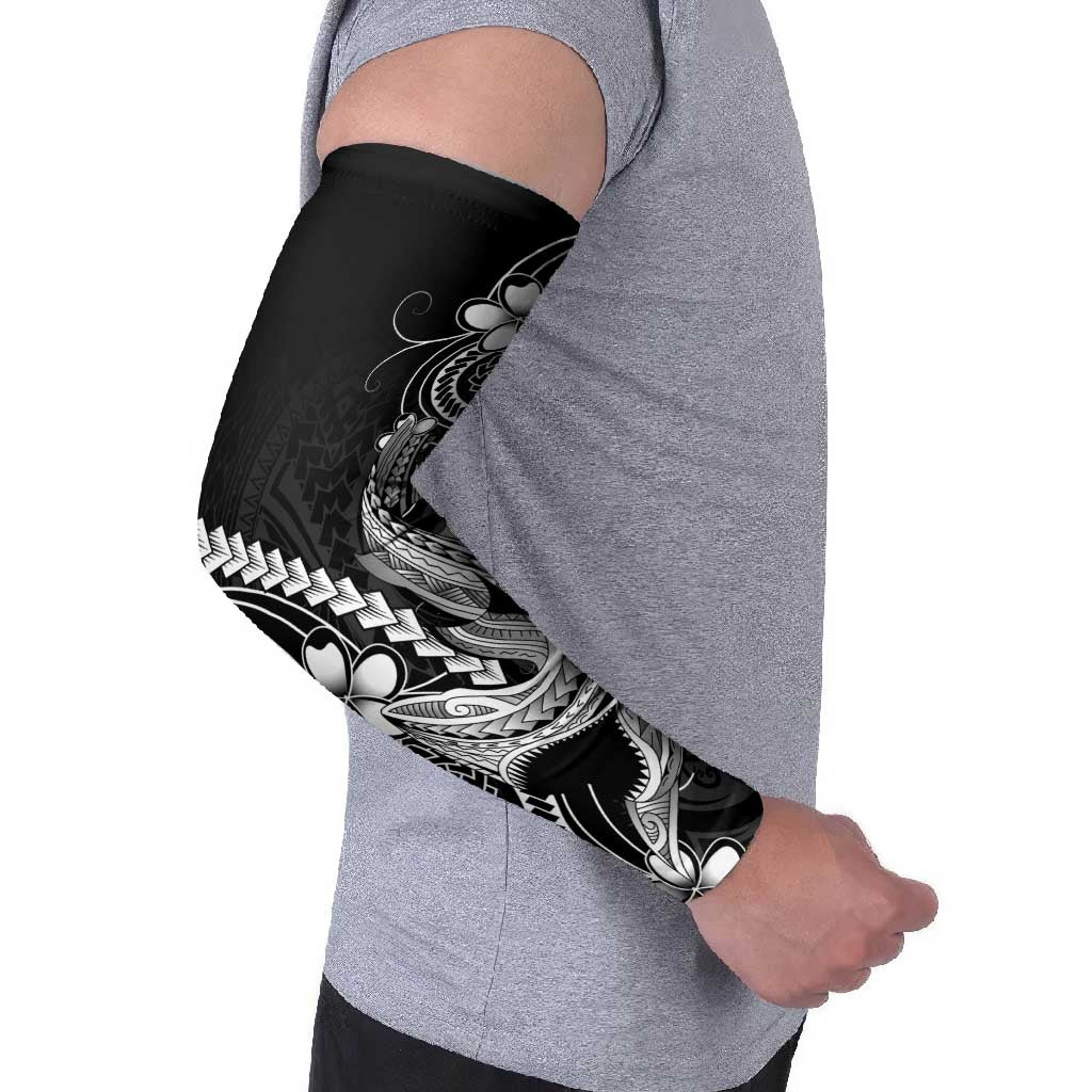 Black Aloha Hawaii Arm Sleeves Polynesian Shark Tattoo With Plumeria LT14 - Polynesian Pride
