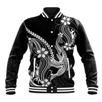 Black Aloha Hawaii Baseball Jacket Polynesian Shark Tattoo With Plumeria LT14 Unisex Black - Polynesian Pride