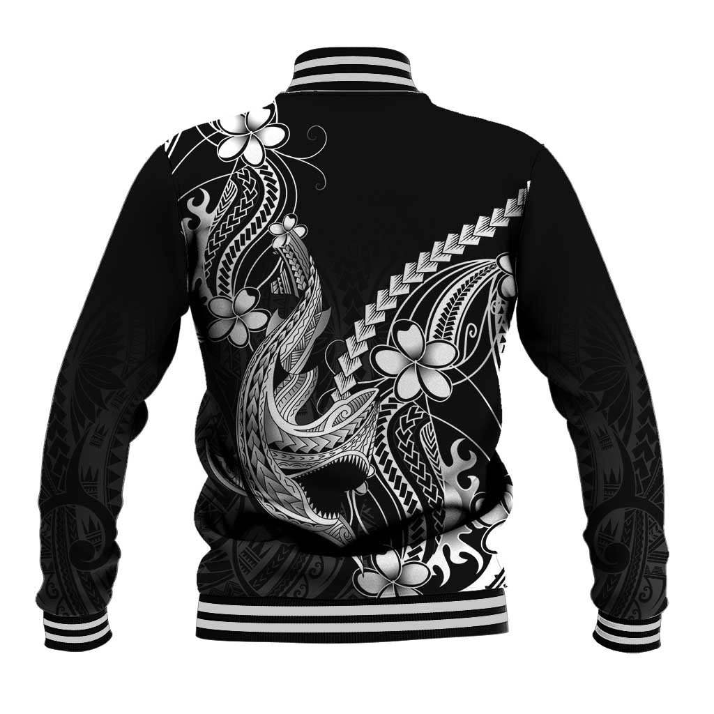 Black Aloha Hawaii Baseball Jacket Polynesian Shark Tattoo With Plumeria LT14 - Polynesian Pride