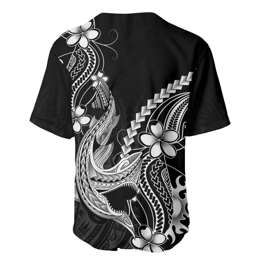 Black Aloha Hawaii Baseball Jersey Polynesian Shark Tattoo With Plumeria LT14 - Polynesian Pride