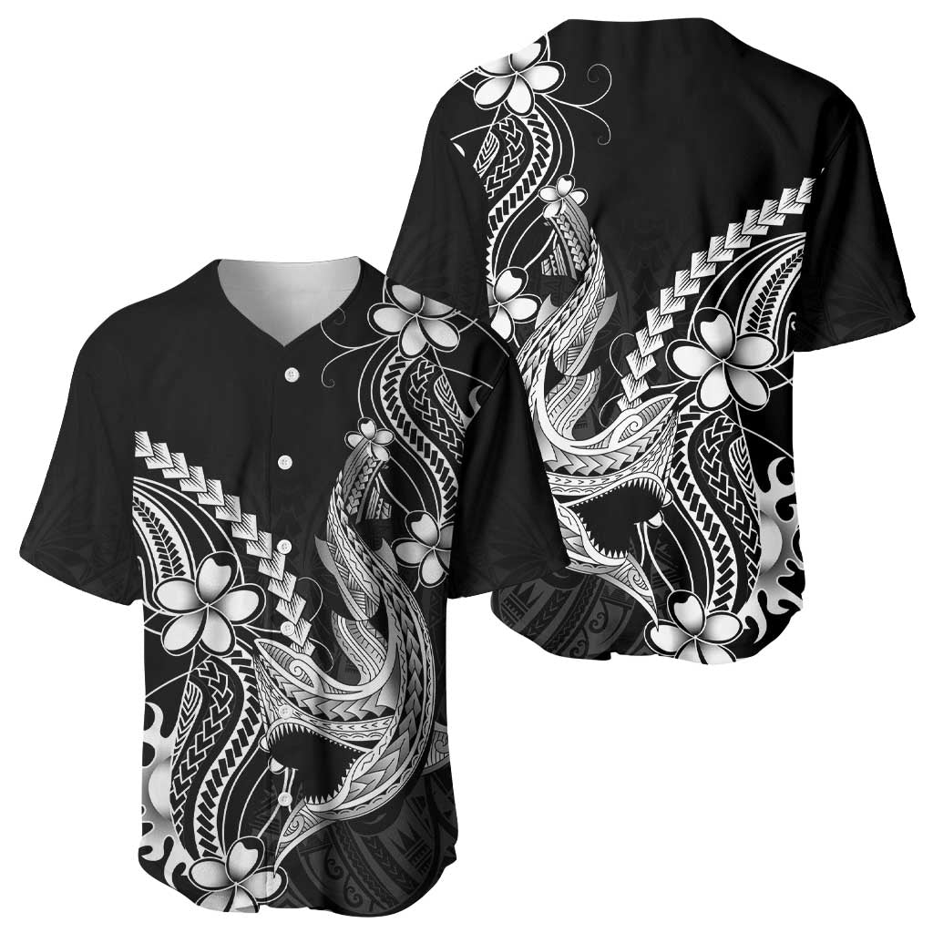 Black Aloha Hawaii Baseball Jersey Polynesian Shark Tattoo With Plumeria LT14 - Polynesian Pride