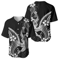 Black Aloha Hawaii Baseball Jersey Polynesian Shark Tattoo With Plumeria LT14 - Polynesian Pride