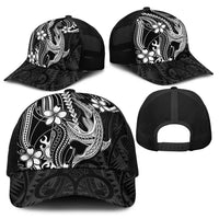 Black Aloha Hawaii Baseball Net Cap Polynesian Shark Tattoo With Plumeria - Polynesian Pride
