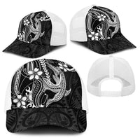 Black Aloha Hawaii Baseball Net Cap Polynesian Shark Tattoo With Plumeria - Polynesian Pride