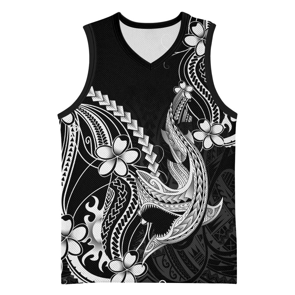 Black Aloha Hawaii Basketball Jersey Polynesian Shark Tattoo With Plumeria LT14 Unisex Black - Polynesian Pride