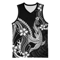 Black Aloha Hawaii Basketball Jersey Polynesian Shark Tattoo With Plumeria LT14 Unisex Black - Polynesian Pride