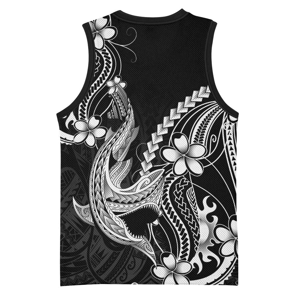 Black Aloha Hawaii Basketball Jersey Polynesian Shark Tattoo With Plumeria LT14 - Polynesian Pride