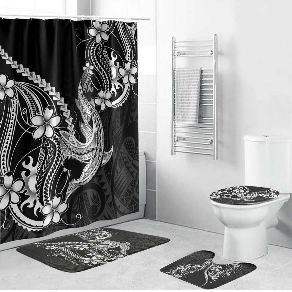 Black Aloha Hawaii Bathroom Set Polynesian Shark Tattoo With Plumeria - Polynesian Pride
