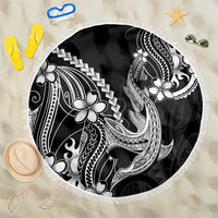 Black Aloha Hawaii Beach Blanket Polynesian Shark Tattoo With Plumeria - Polynesian Pride